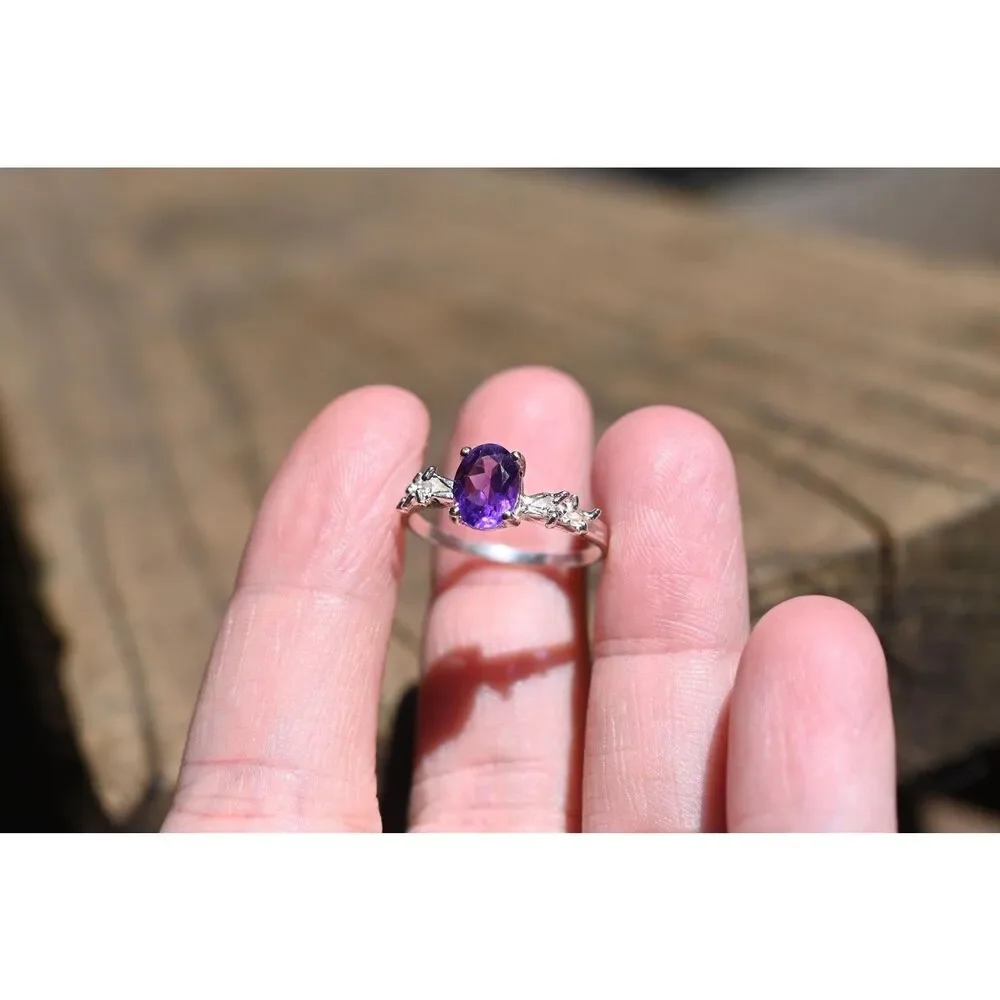 Amethyst engagement ring in 925 sterling silver size 8.5